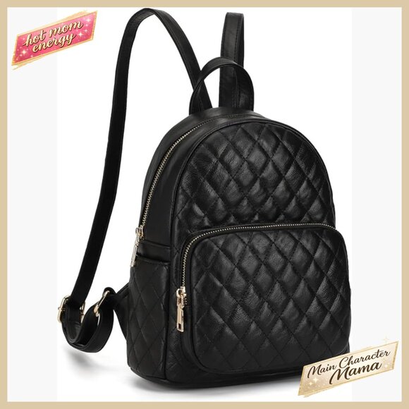 Quilted Mini Backpack PU Leather Satchel Daypack Retro Chic Casual